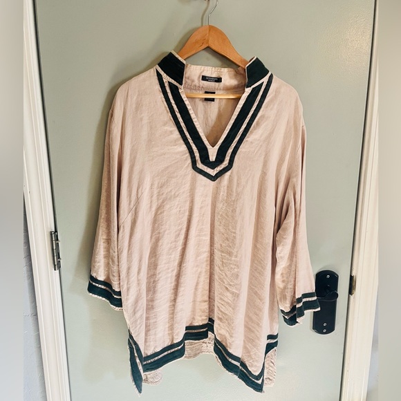 Autograph Womens Tunic Top Plus Size 3X Linen Navy Long Sleeve V-Neck RN 96639 - Picture 8 of 9